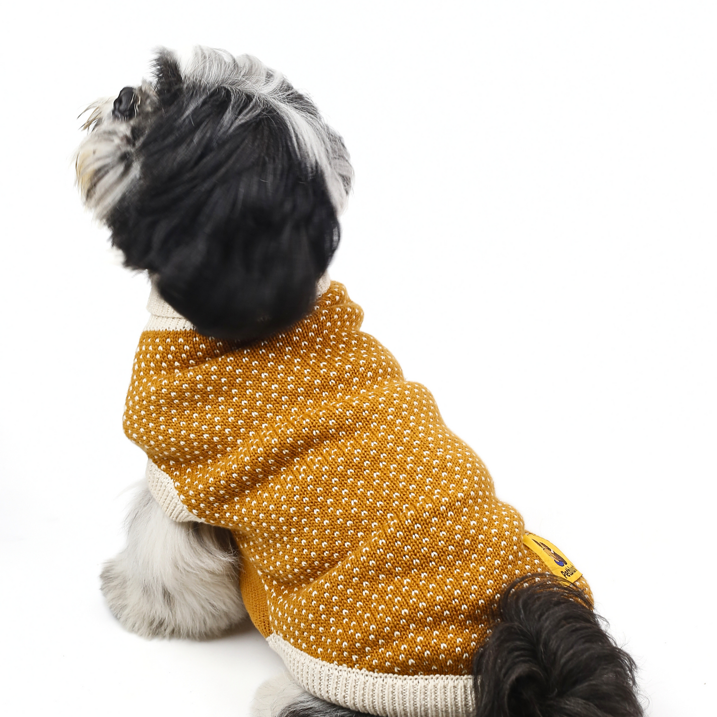 Petblush Natural Mustard High Neck Knit Sweater For Dogs