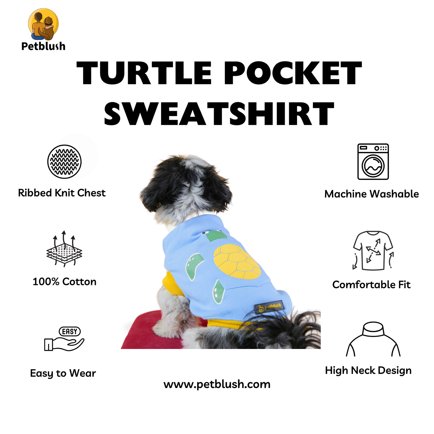 Petblush 3D Turtle Pocket Sweatshirt For Dogs