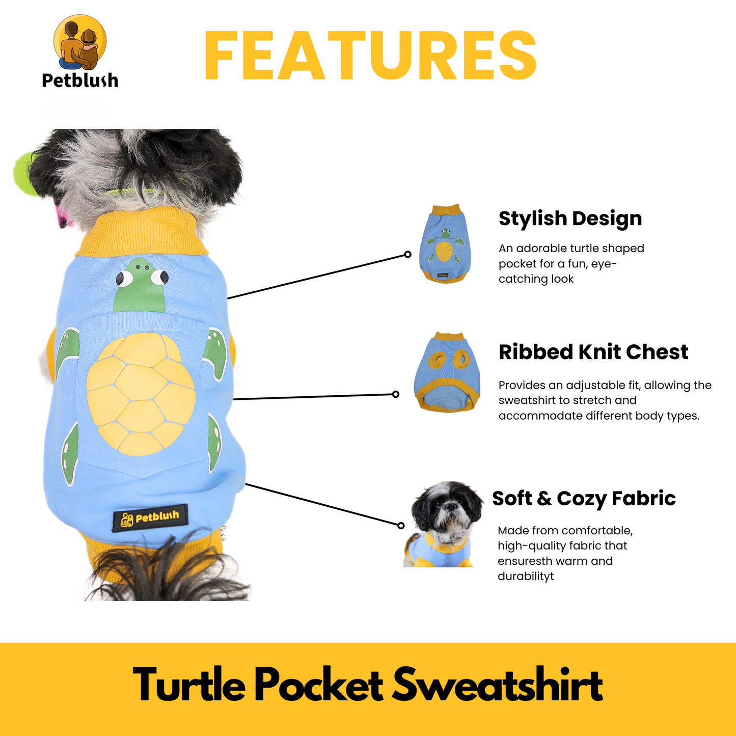 Petblush 3D Turtle Pocket Sweatshirt For Dogs