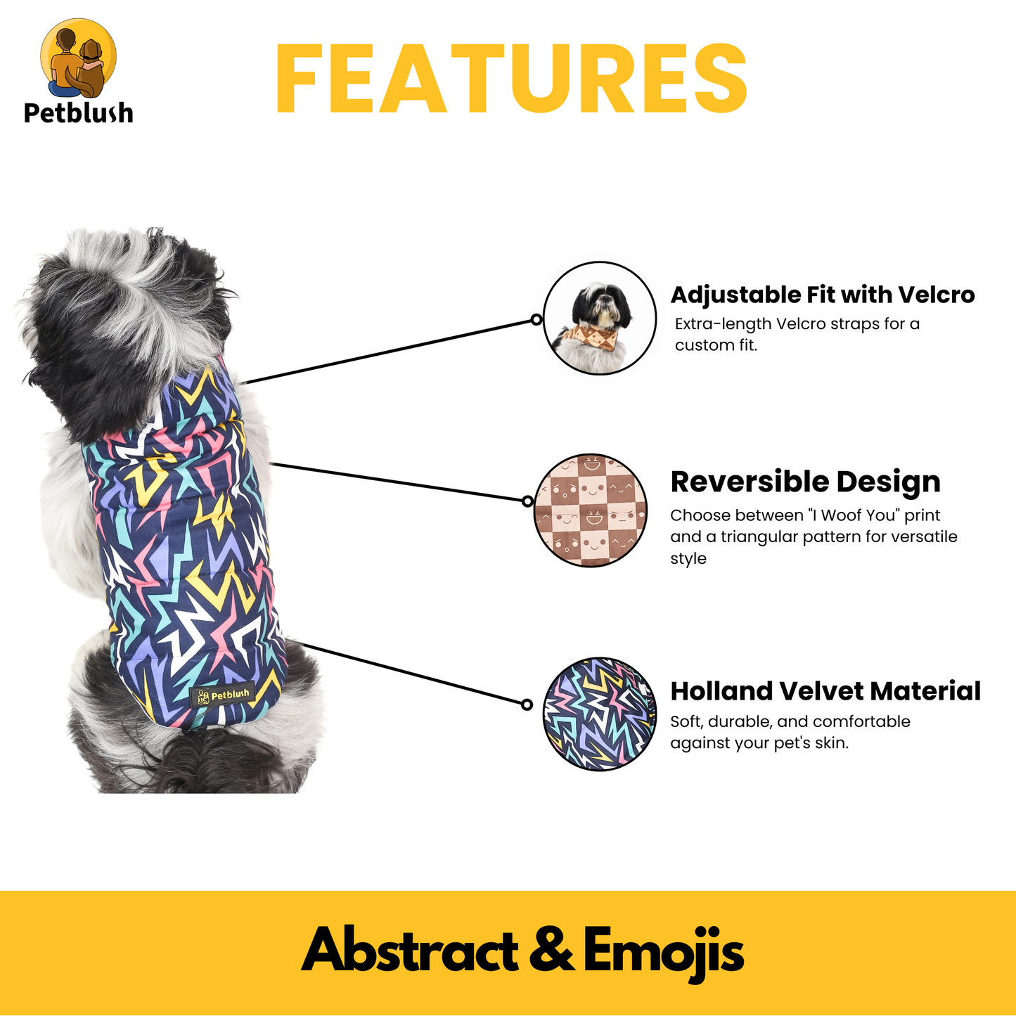 Petblush Emojis & Abstract Reversible Velvet Jacket For Dogs