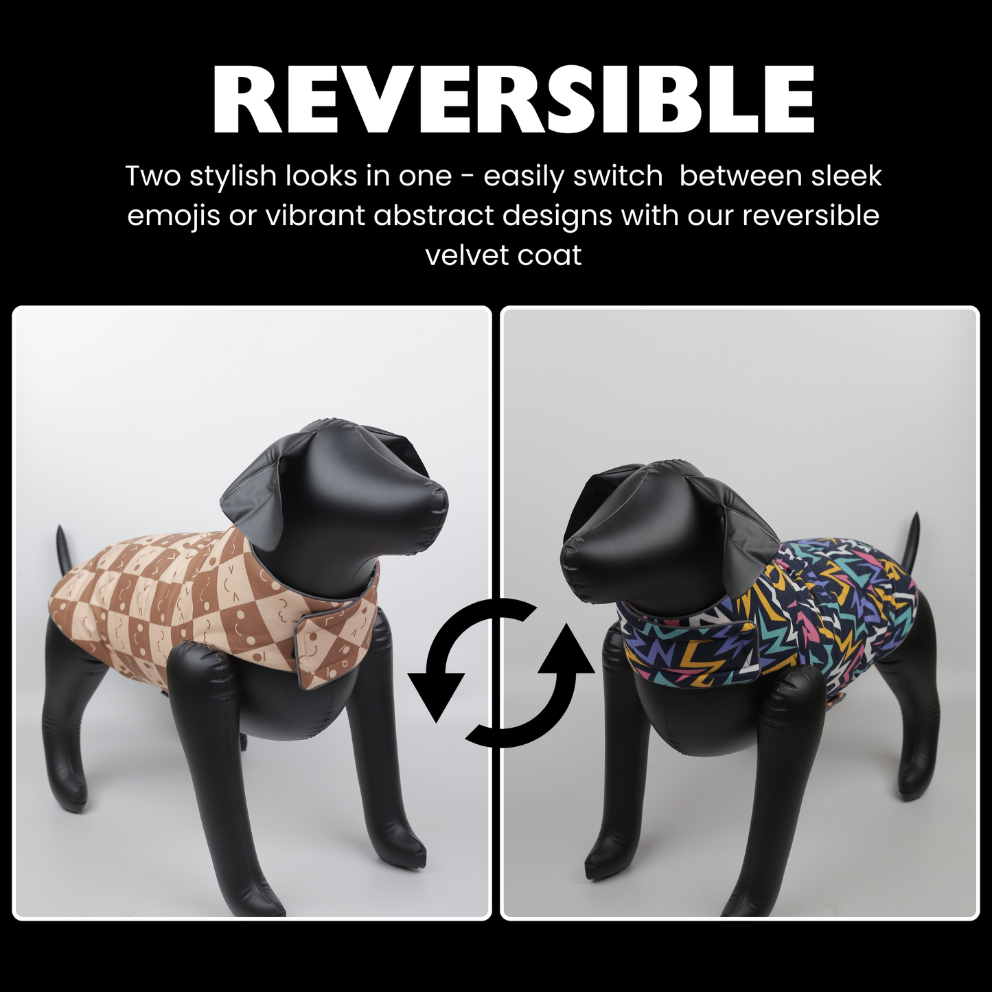 Petblush Emojis & Abstract Reversible Velvet Jacket For Dogs