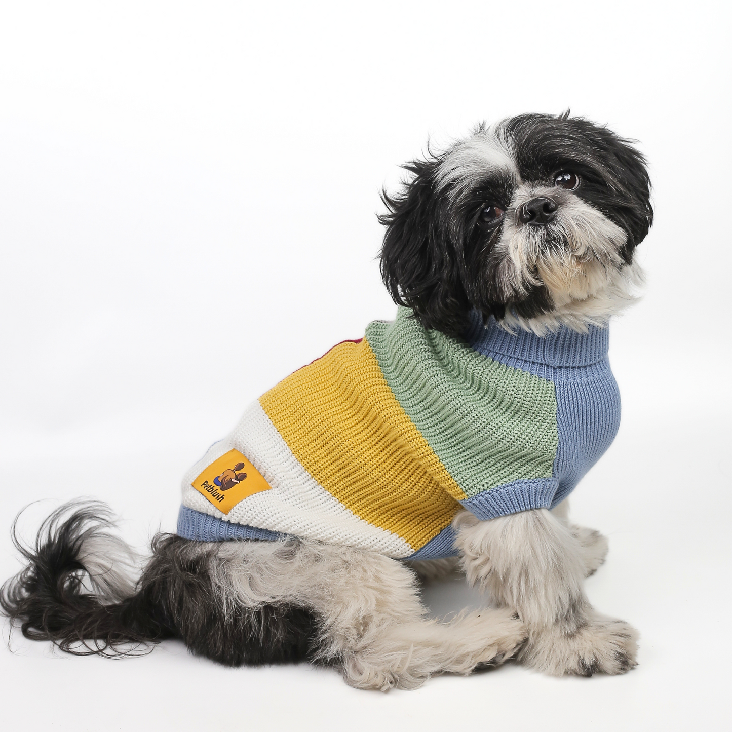Petblush Multicolor Blocks High Neck Knit Sweater For Dogs