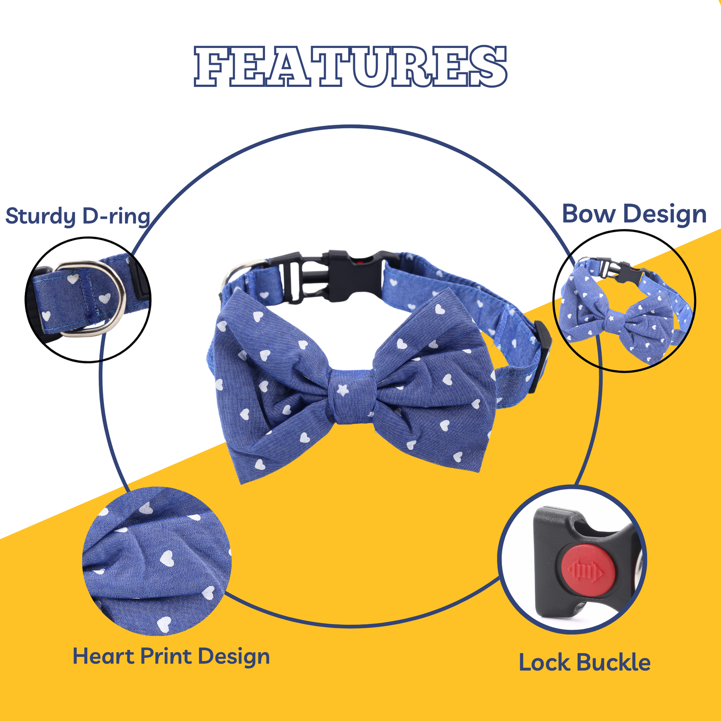 Petblush Heart Print Bow Collar For Puppies