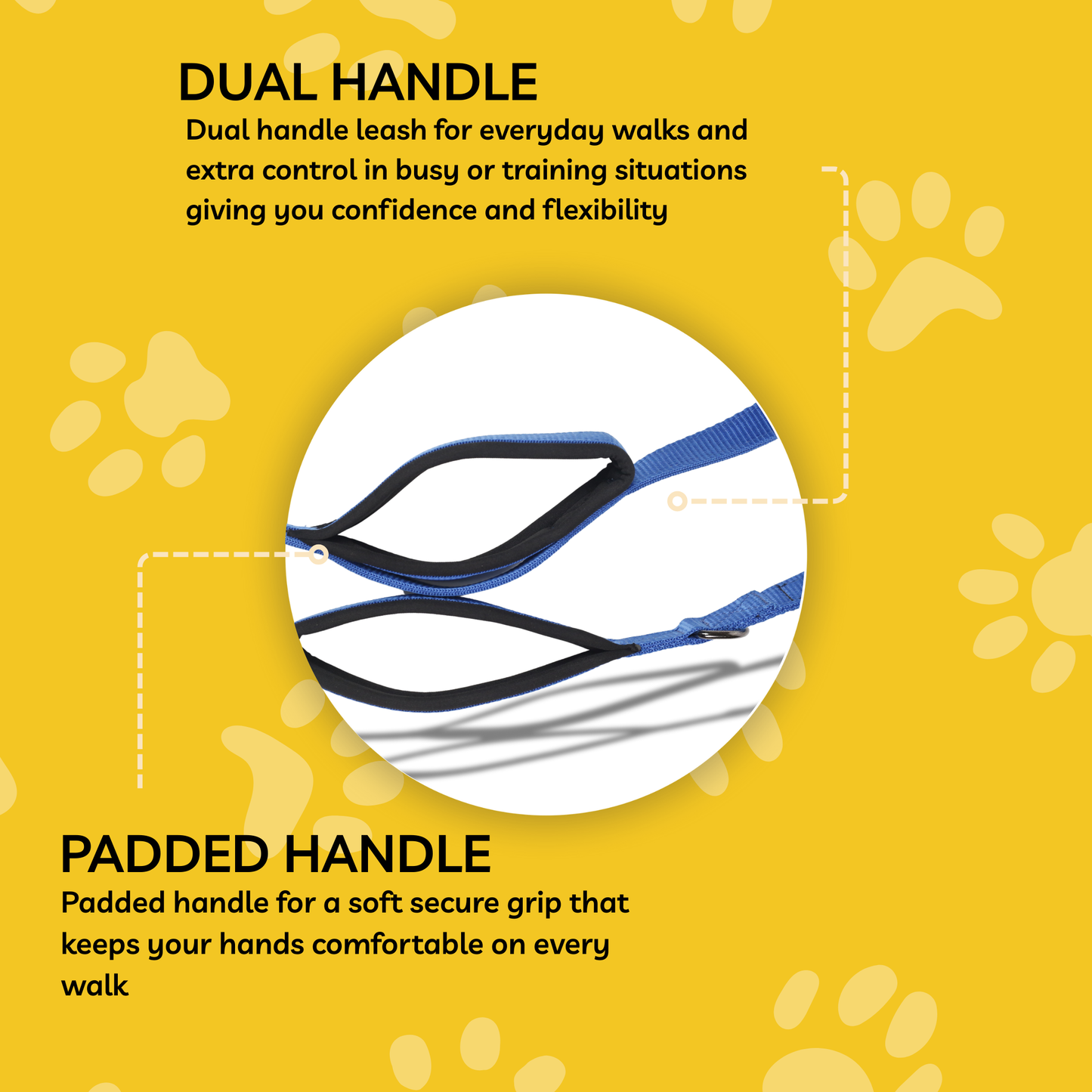 Petblush Classic Padded Double Handle Leash For Dogs