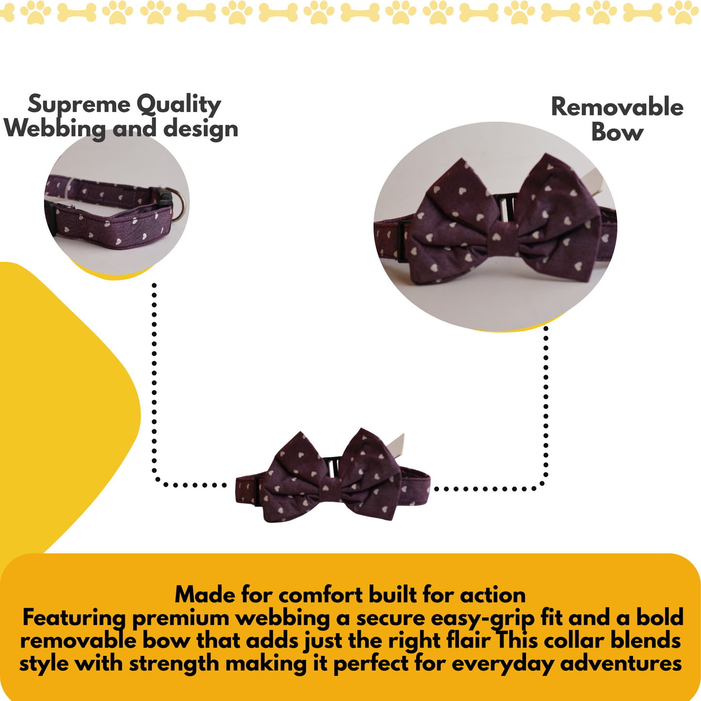 Petblush Heart Print Bow Collar For Puppies