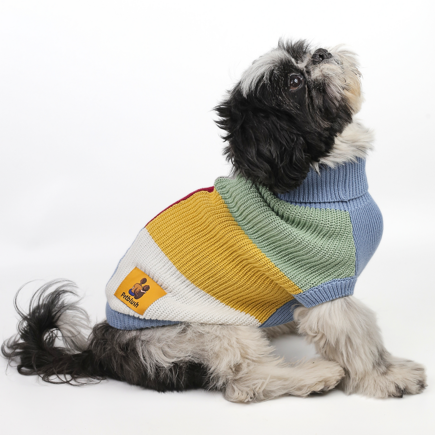 Petblush Multicolor Blocks High Neck Knit Sweater For Dogs