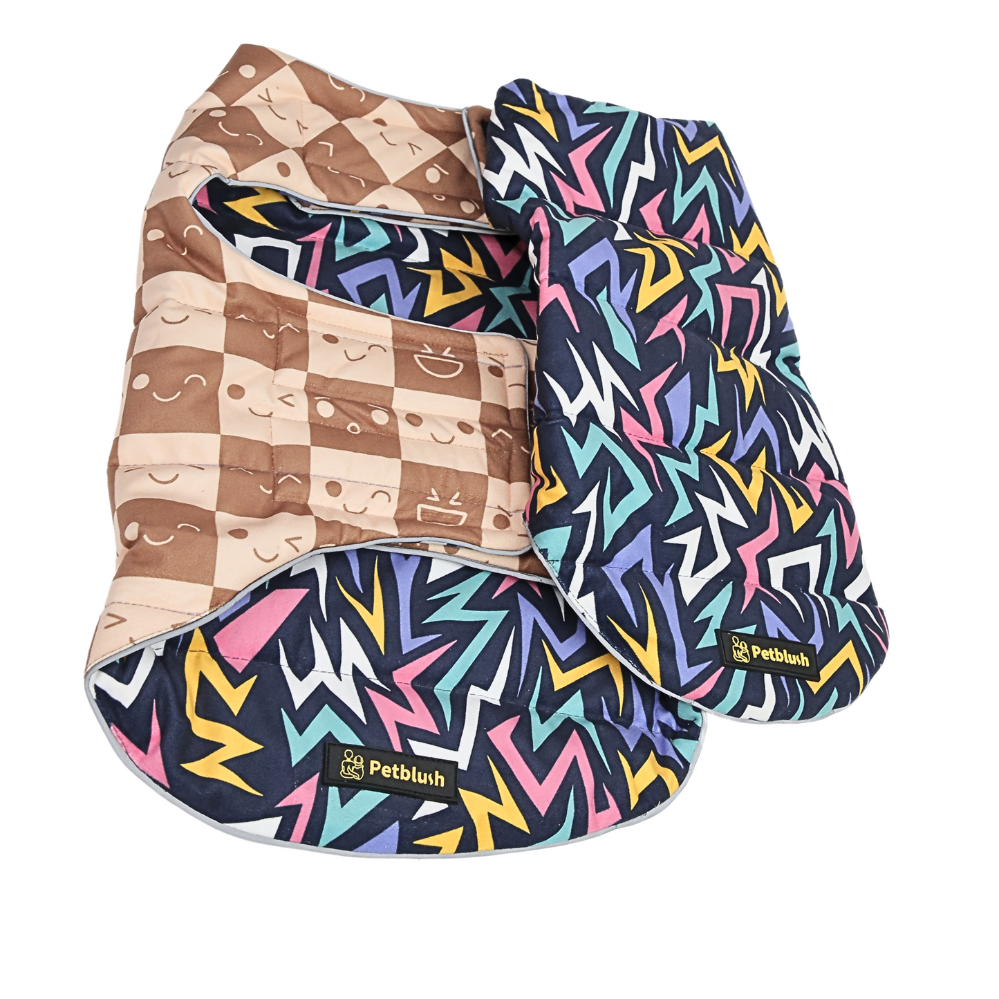 Petblush Emojis & Abstract Reversible Velvet Jacket For Dogs