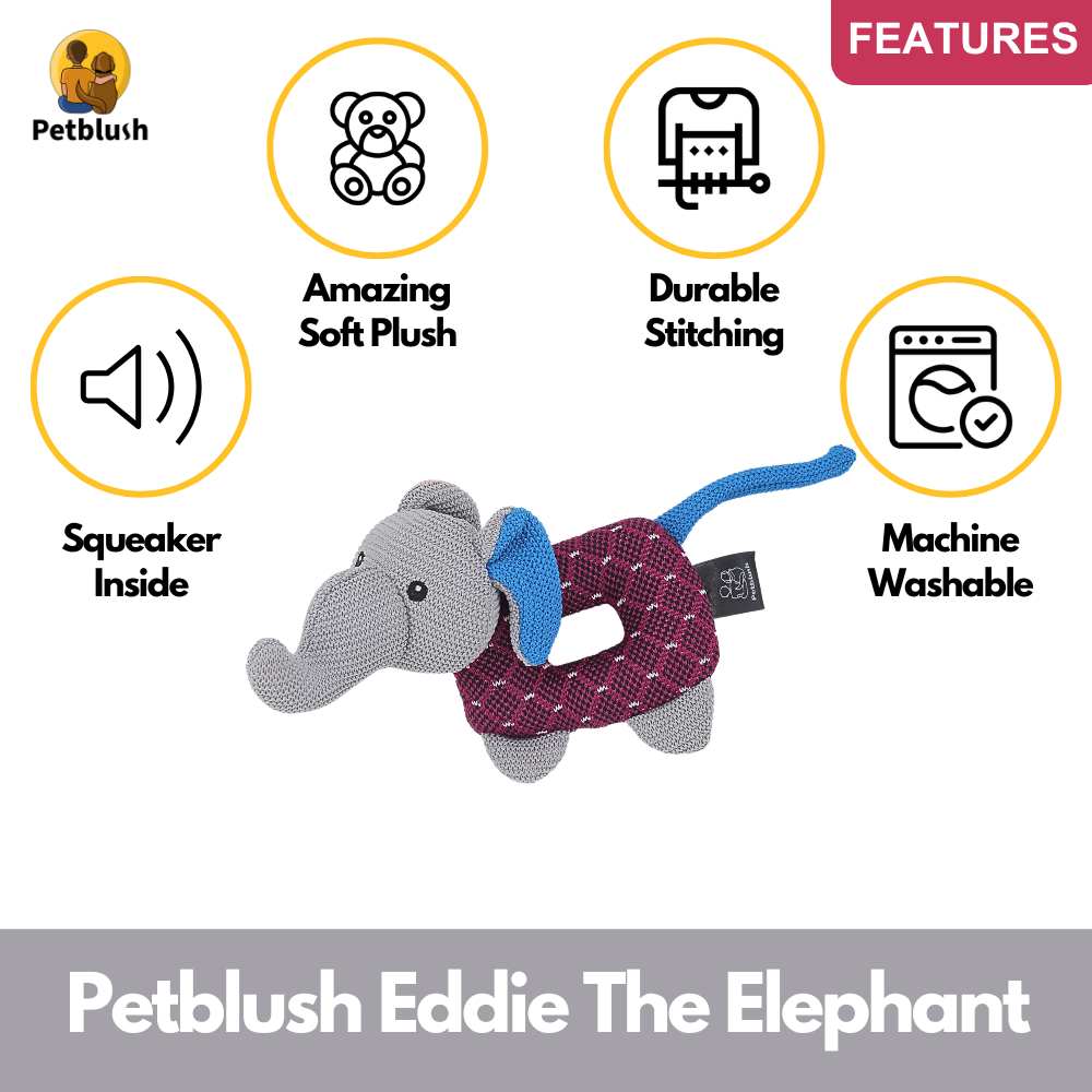 Petblush Eddie The Elephant Plush Toy for Dogs & Cats