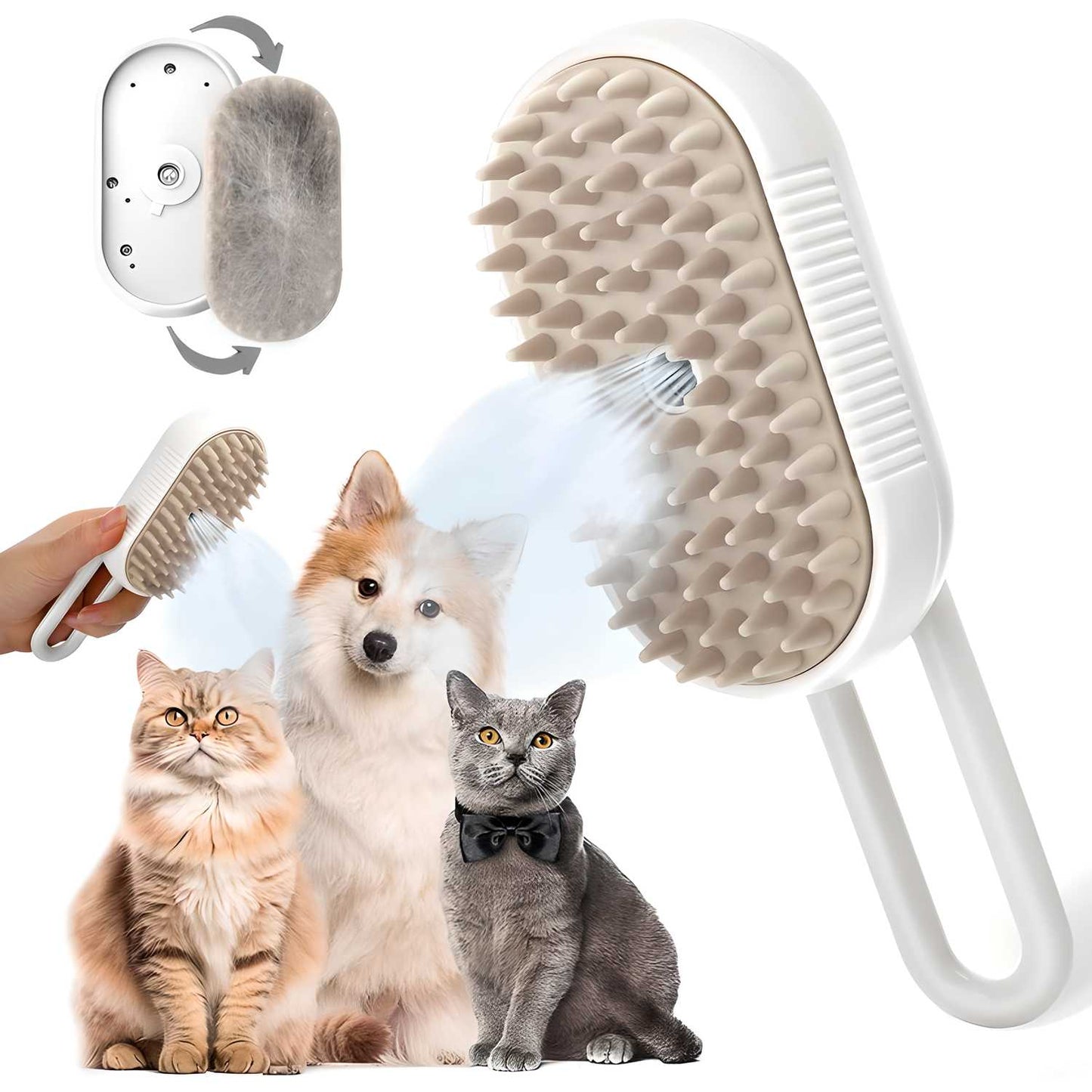 Steam Brush with Handle for Dogs and Cats