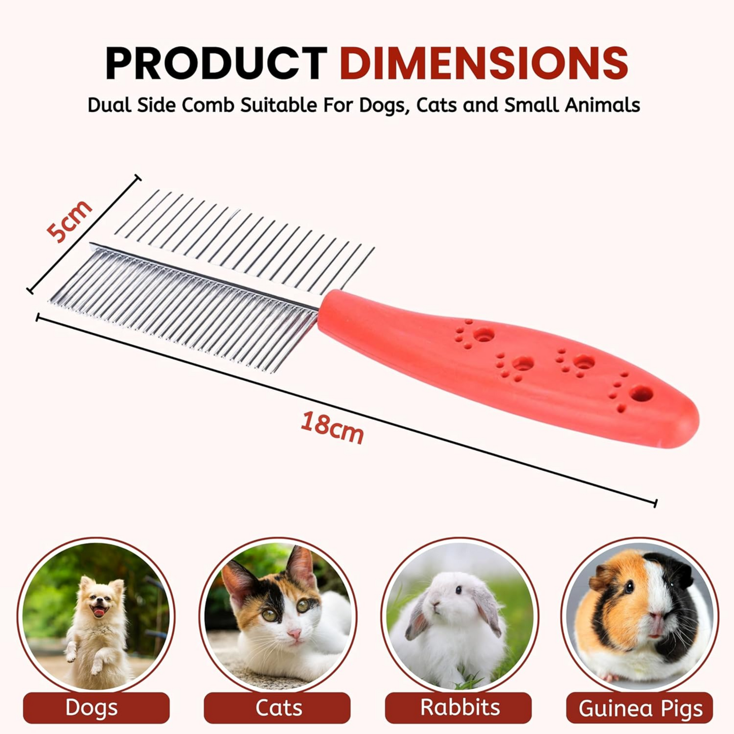 Petblush Double Side Paw Print Grip Comb For Dogs and Cats