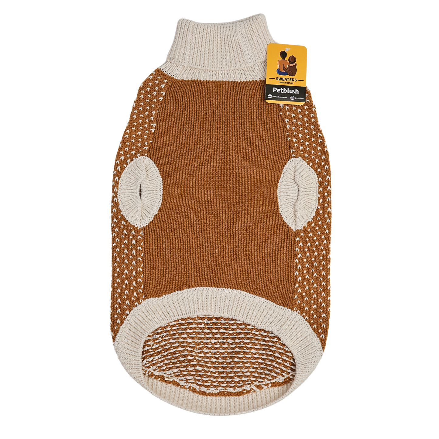Petblush Natural Mustard High Neck Knit Sweater For Dogs