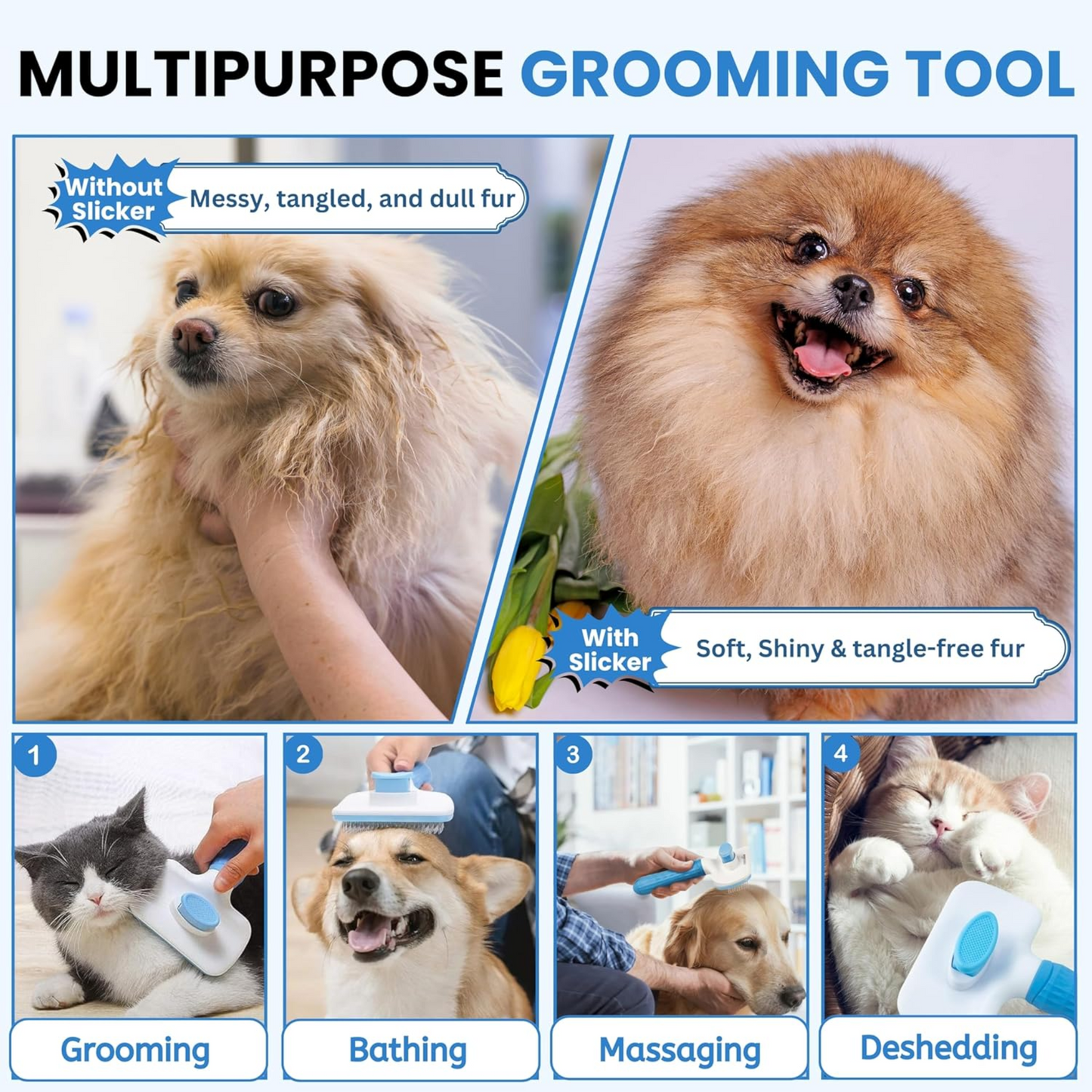 Petblush Rectangle Slicker Brush For Dogs and Cats