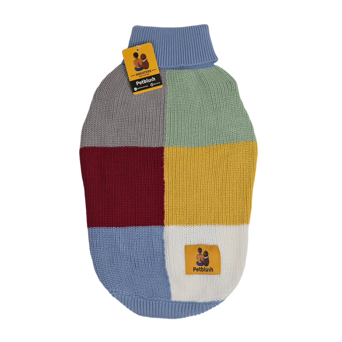 Petblush Multicolor Blocks High Neck Knit Sweater For Dogs