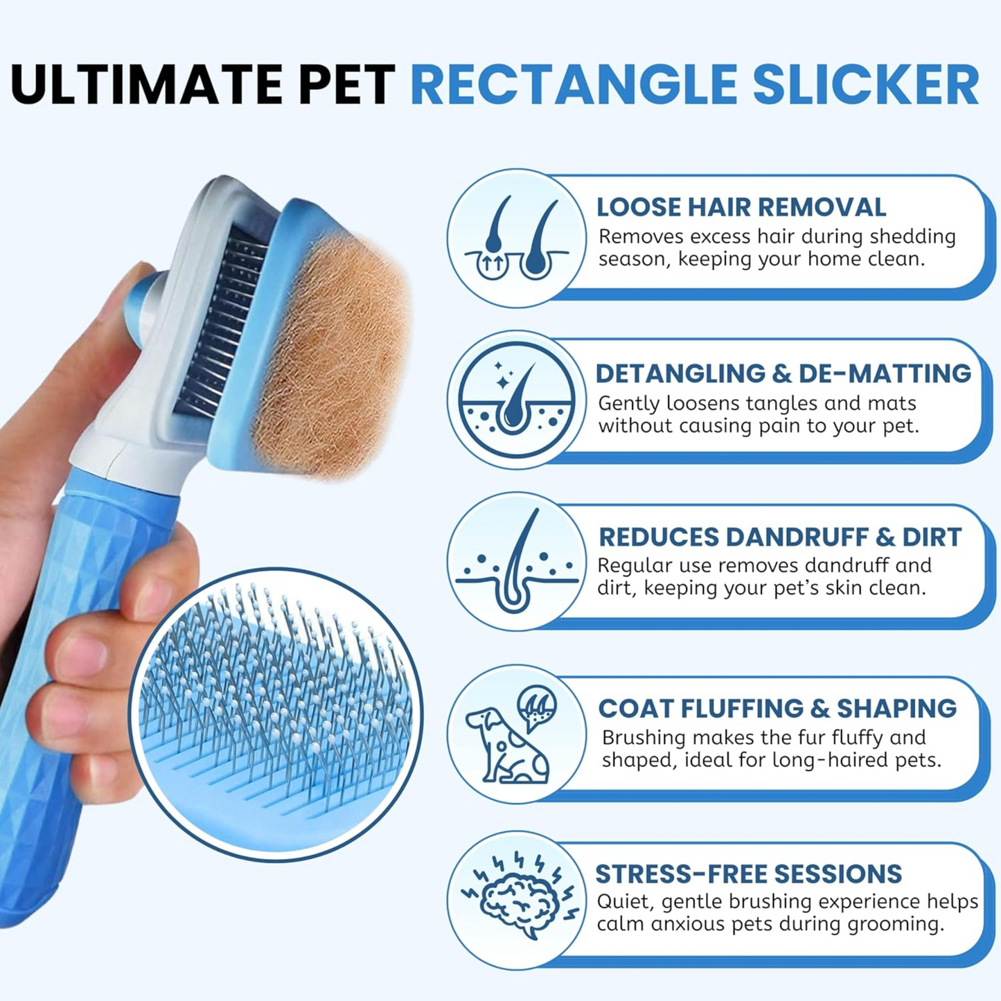 Petblush Rectangle Slicker Brush For Dogs and Cats