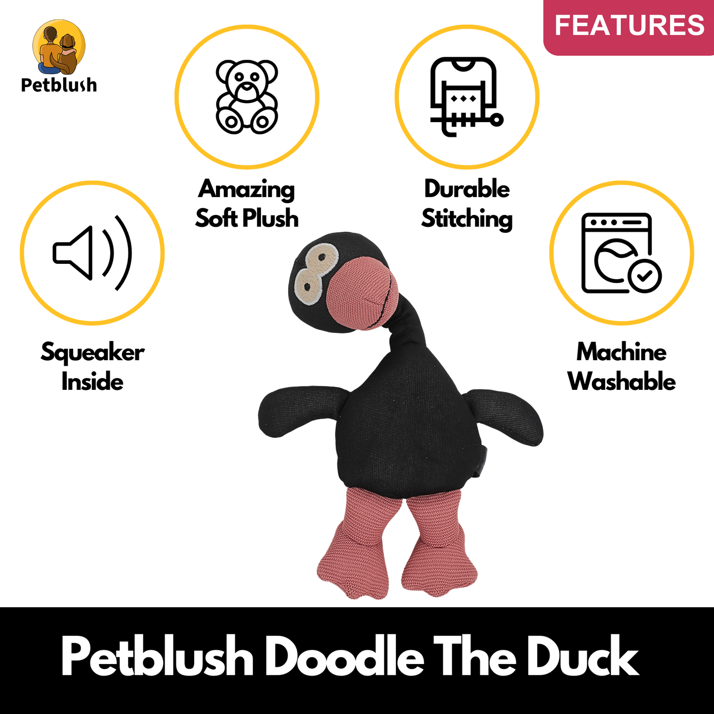 Petblush Doodle The Duck Plush Toy for Dogs