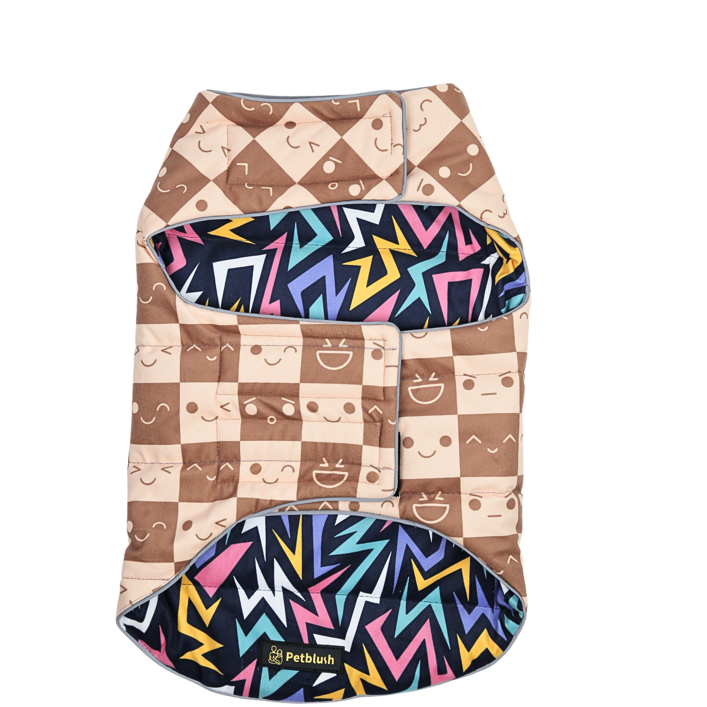 Petblush Emojis & Abstract Reversible Velvet Jacket For Dogs