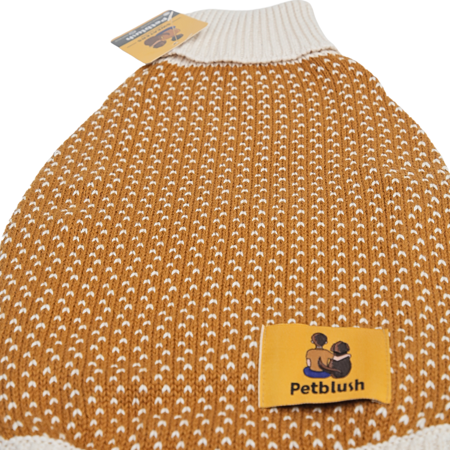 Petblush Natural Mustard High Neck Knit Sweater For Dogs