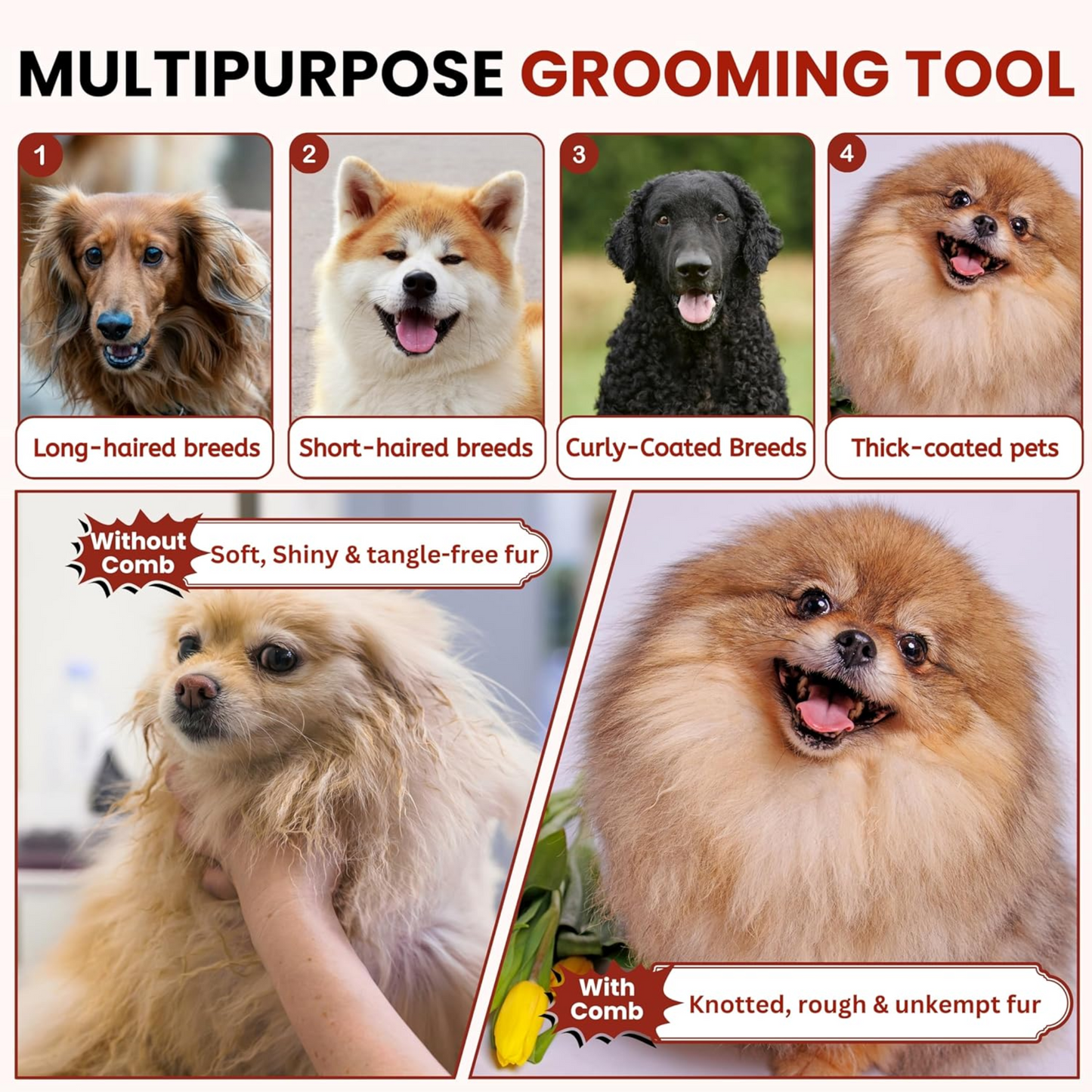 Petblush Double Side Paw Print Grip Comb For Dogs and Cats