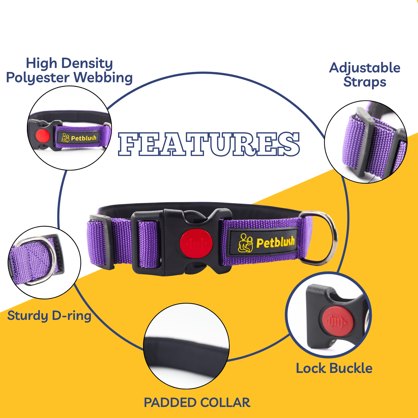 Petblush Premium Solid Padded Collar With Lock Buckle For Dogs