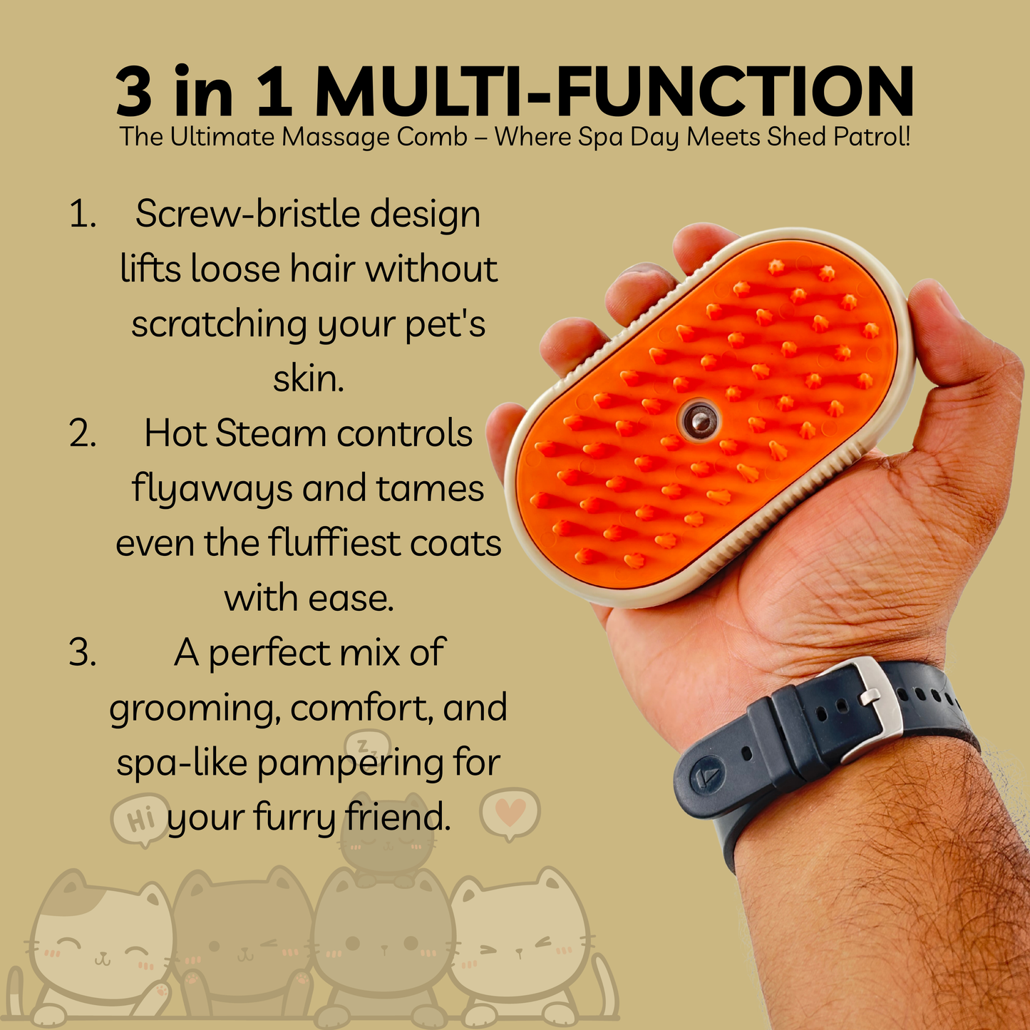 Petblush 3 in 1 Pet Grooming Brush | Perfect for Both Cats & Dogs