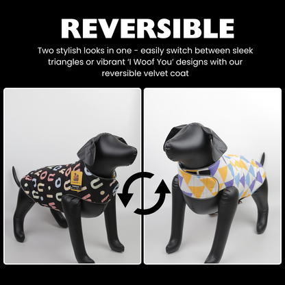 Petblush Woof & Triangles Reversible Velvet Jacket For Dogs