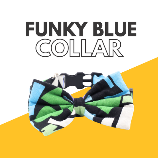 Petblush Funky Abstract Blue Bow Collars for Dogs