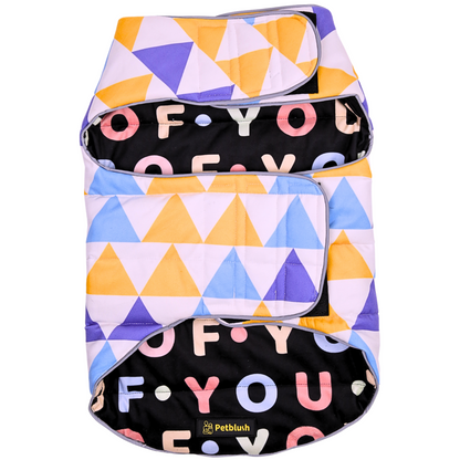 Petblush Woof & Triangles Reversible Velvet Jacket For Dogs
