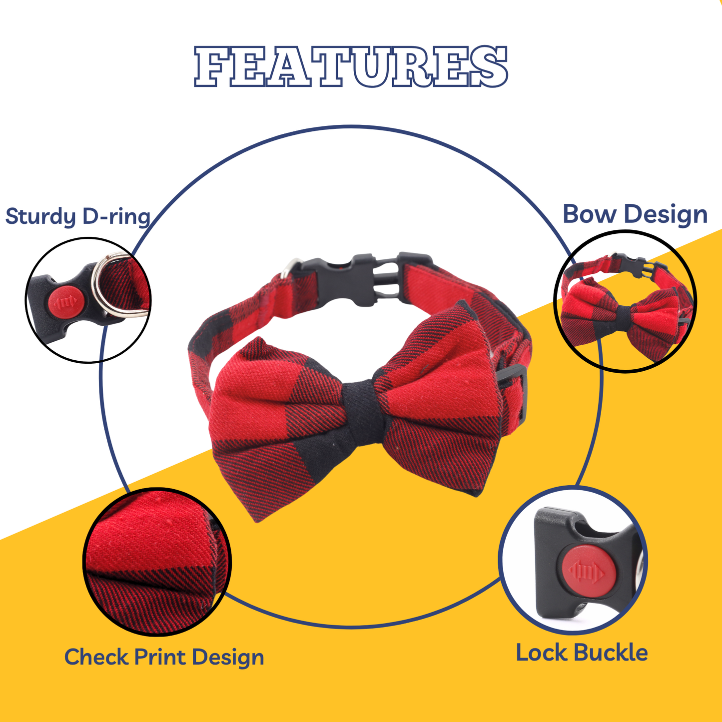 Petblush Checks  Bow Collar For Dogs