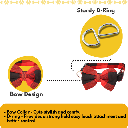 Petblush Checks  Bow Collar For Dogs