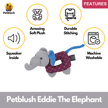 Petblush Eddie The Elephant Plush Toy for Dogs & Cats