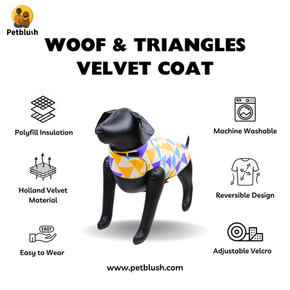 Petblush Woof & Triangles Reversible Velvet Jacket For Dogs