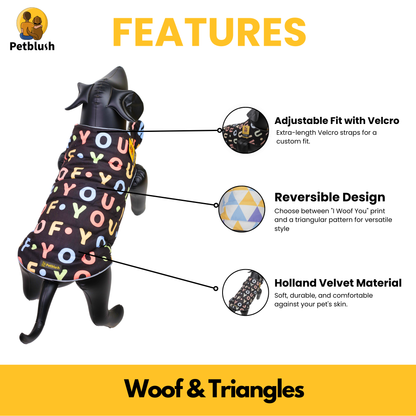Petblush Woof & Triangles Reversible Velvet Jacket For Dogs