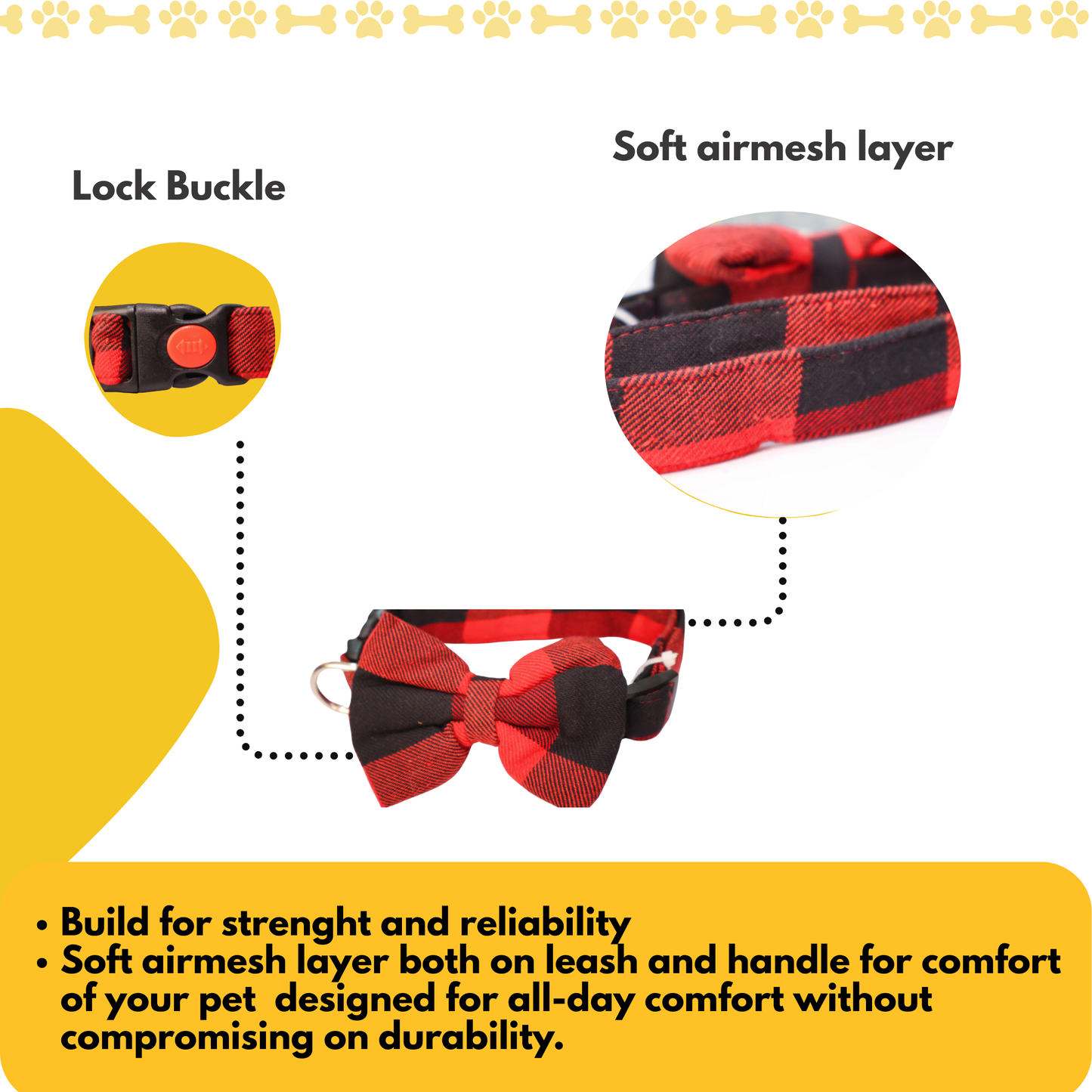 Petblush Checks  Bow Collar For Dogs