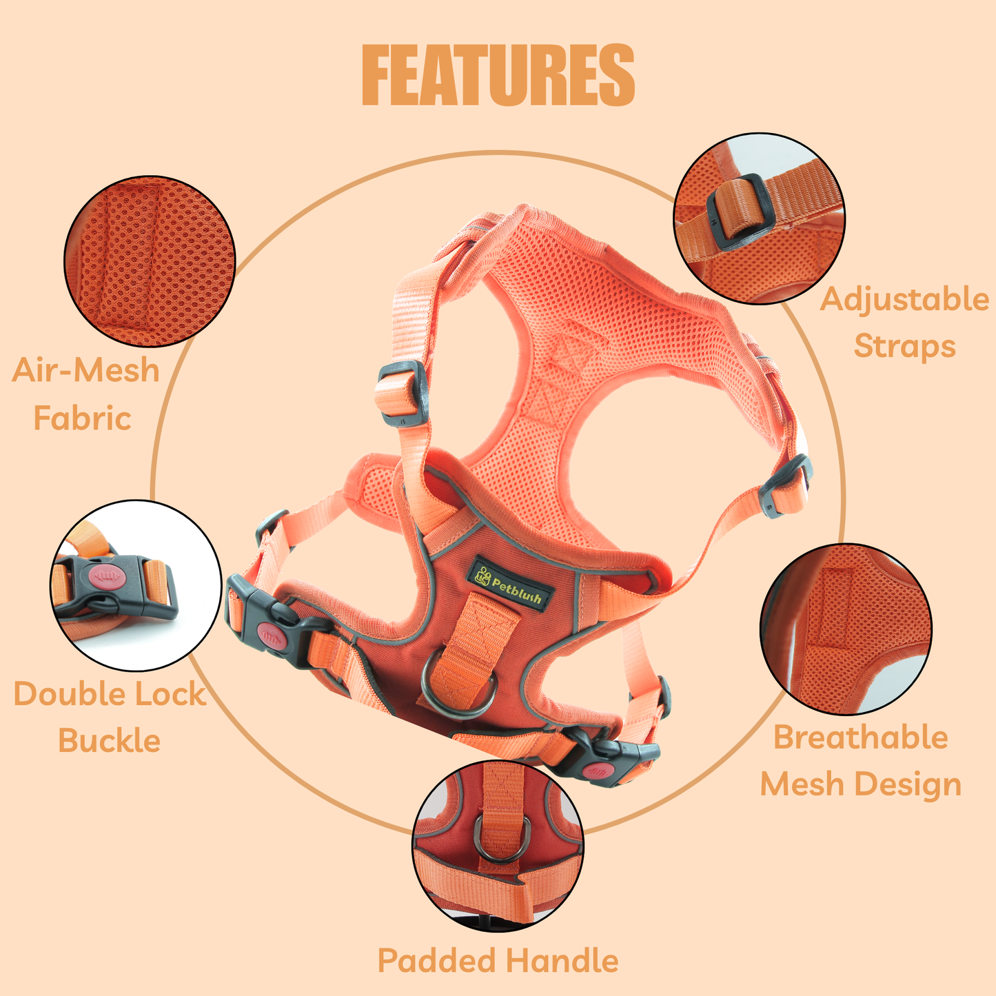 Petblush Pro Double Side Plain Harness For Dogs